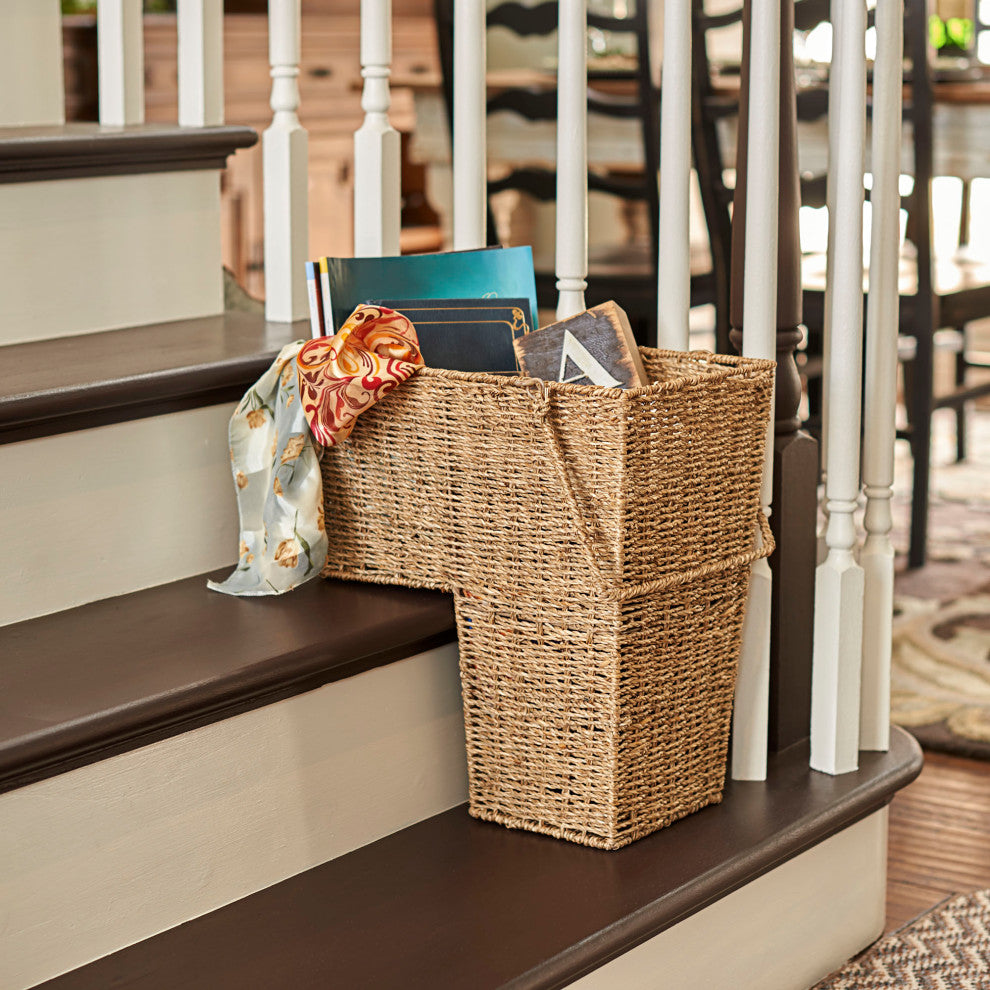 Wicker Stair Basket With Handles