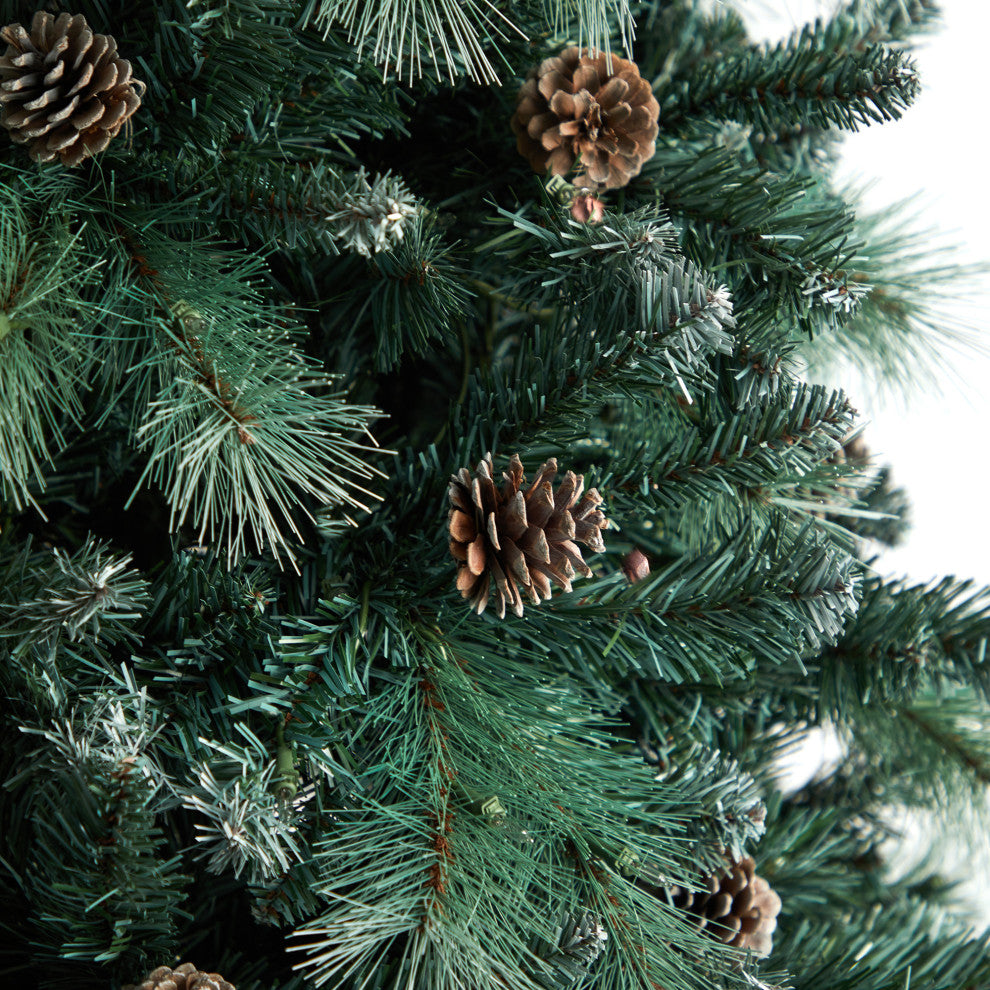 9' Frosted Tip British Columbia Mountain Pine Faux Xmas Tree W/Lights & Pinecone