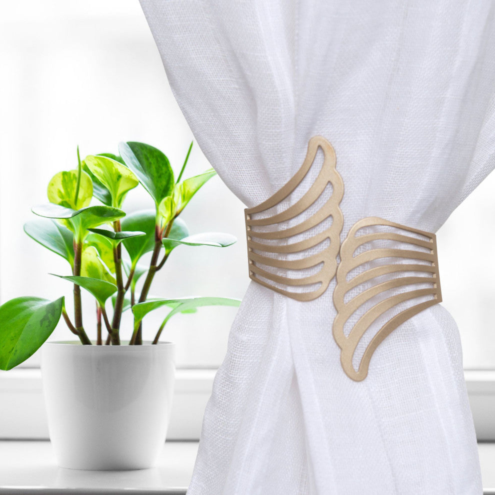 Metal Wings Curtain Tieback "“ Elegant and Durable Design, Gold, Pack of 2