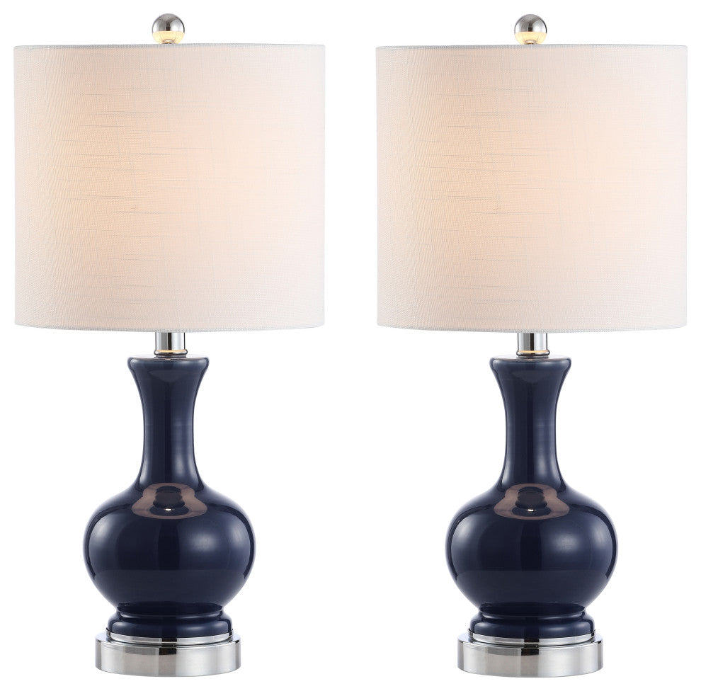 Cox 22" Metal and Glass LED Table Lamp, Set of 2, Navy and Chrome