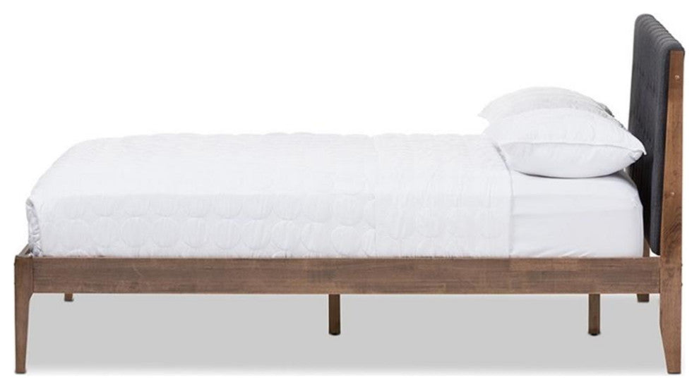 Bowery Hill Mid Century Fabric King Platform Bed in Gray/Walnut Brown