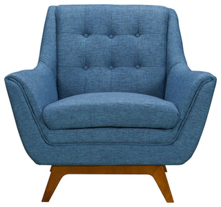 Janson Mid-Century Sofa Chair in Champagne Wood Finish and Blue Fabric