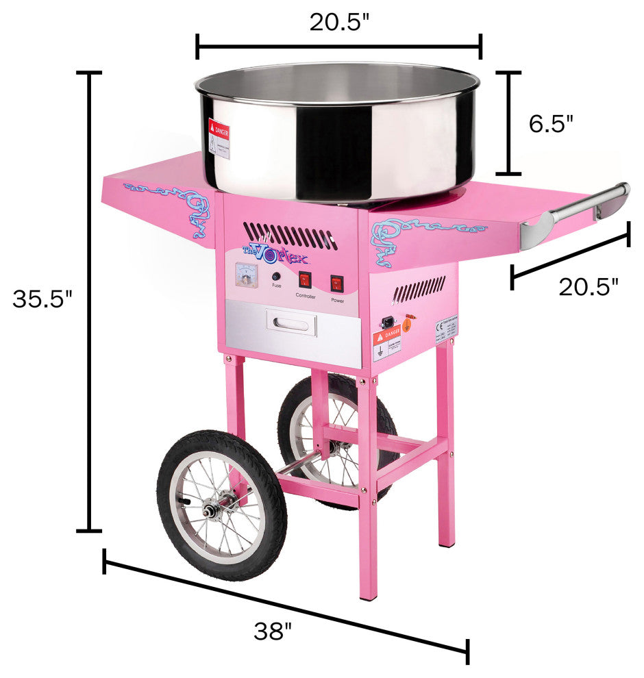 Cotton Candy Machine With Cart Vortex Candy Maker With Stainless-Steel Pan