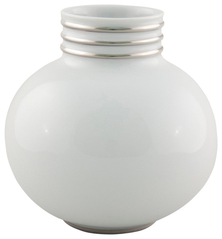 Arienne Petite Round Vase, White & Platinum