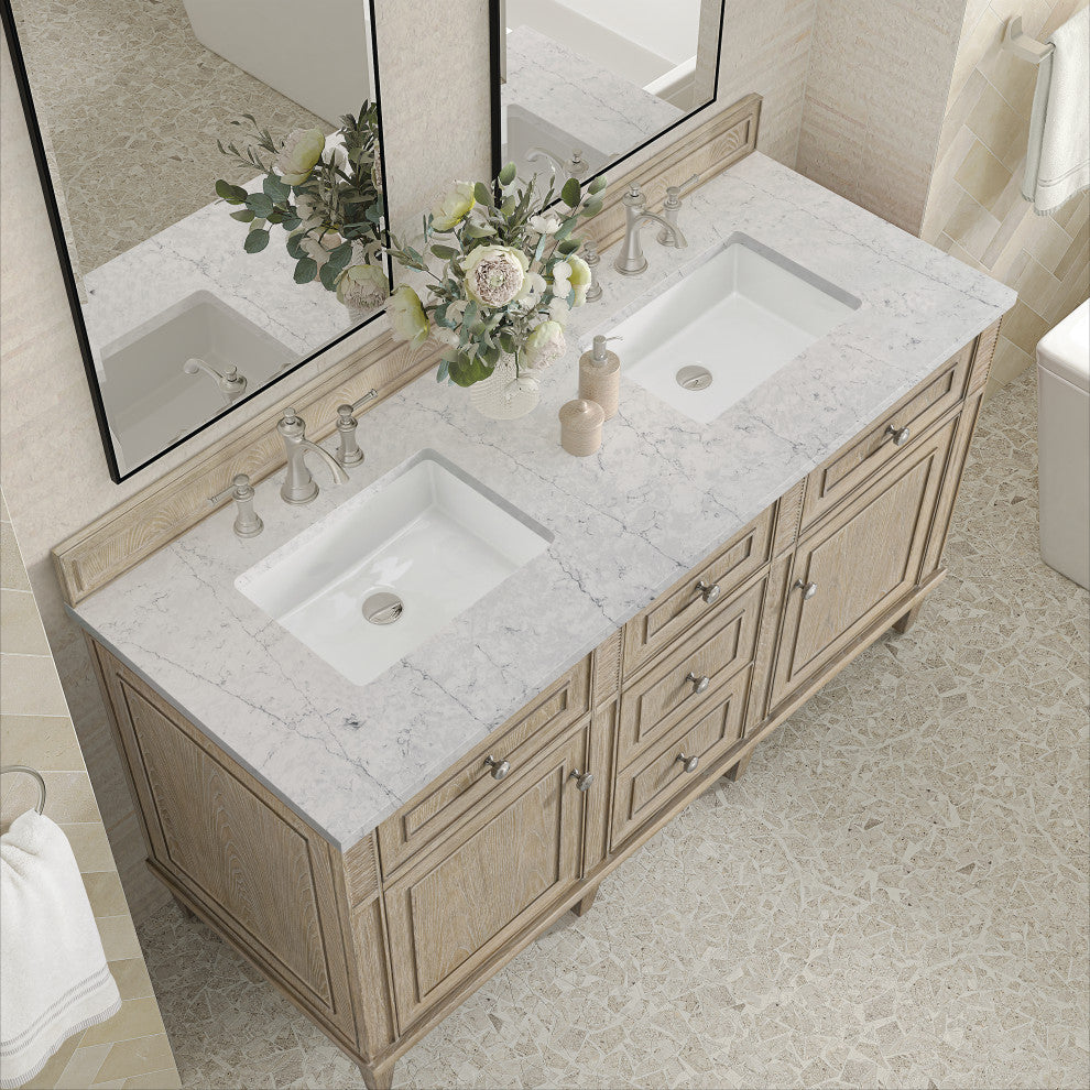 Lorelai 60" Double Vanity, Oak, 3 CM Eternal Jasmine Pearl Top