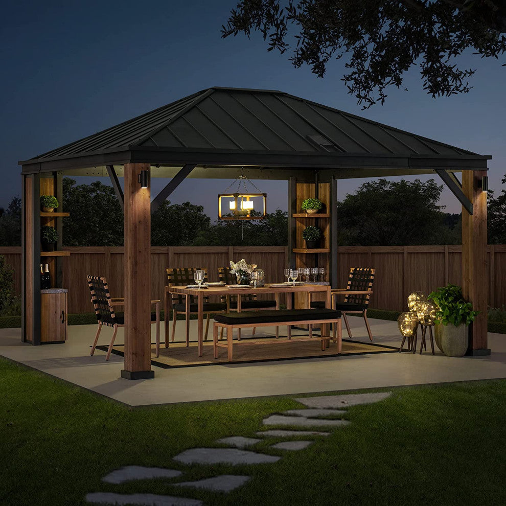 Sunjoy Elmgrove 12'x14' Hard Top Gazebo With LED Lighting and Blueto