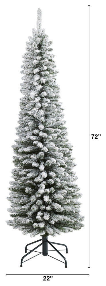 6' Flocked Pencil Artificial Christmas Tree With 438 Bendable Branches
