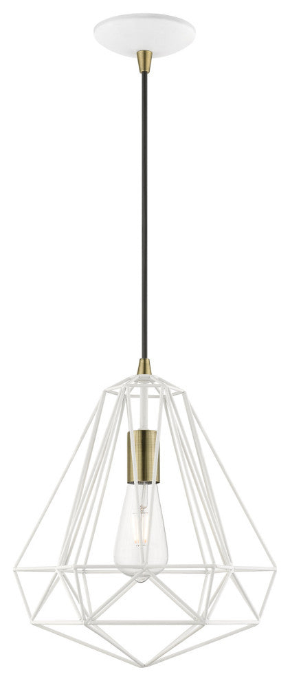 Knox 1 Light Textured White With Antique Brass Accents Pendant
