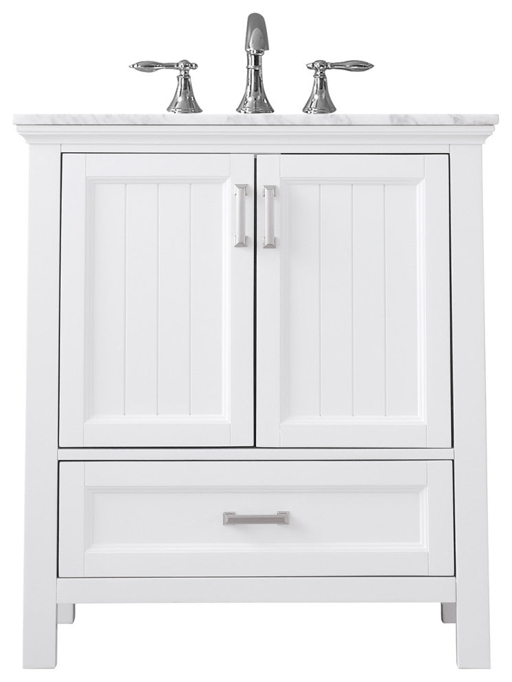 Isla White White Bathroom Vanity Set, 30", Without Mirror
