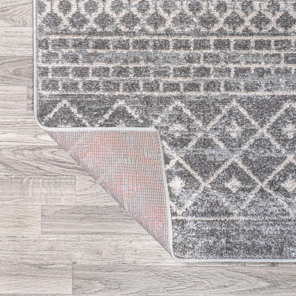 Arta Moroccan Vintage Geometric Area Rug, Gray/Cream, 2 X 8