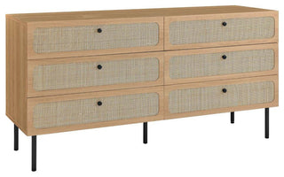 Modway Chaucer 6-Drawer Particleboard and Rattan Dresser in Oak