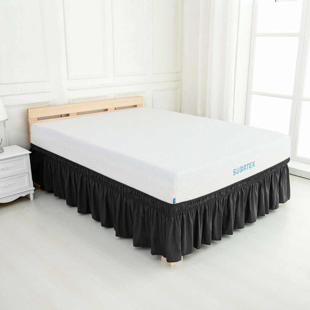 Subrtex Wrap Around Soft Fabric Bed Skirt, Black-Bed Skirt, King