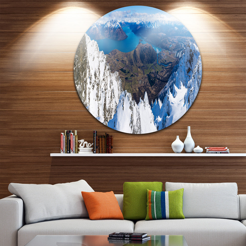Frankton And Lake Aerial View Panorama, Landscape Round Artwork, 23"