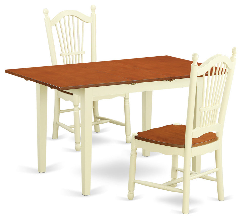 3 Pc Dinette Set -Dining Table And 2 Kitchen Dining Chairs, Buttermilk & Cherry