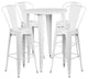 30'' Round White Metal Indoor-Outdoor Bar Table Set With 4 Cafe Barstools