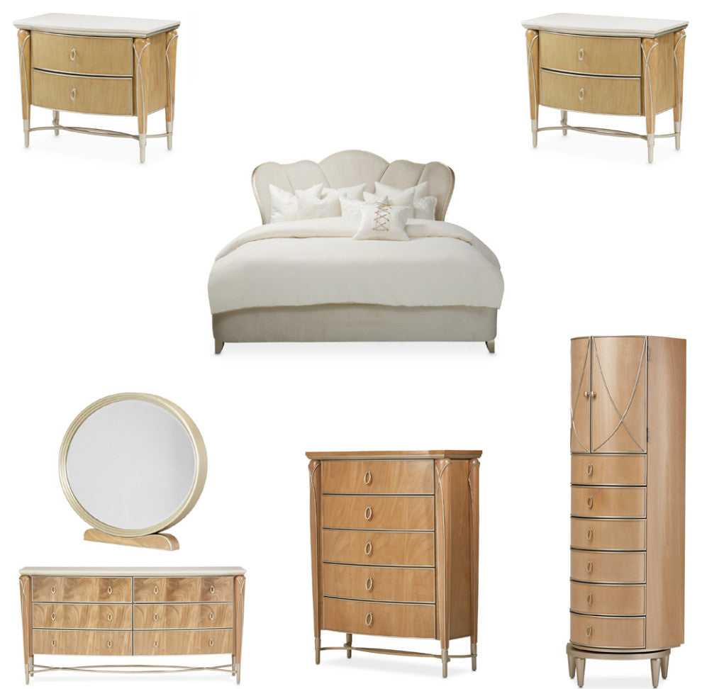 AICO Furniture Villa Cherie 7 Piece Queen Bedroom Set