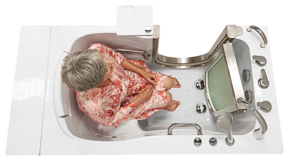 Ella Elite 32"x52" Acrylic Massage Walk-In Bathtub Inward Swing Door, Dual Drain