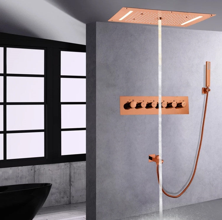 Led Mist Rainfall Shower System and Handheld Shower, Rose Gold