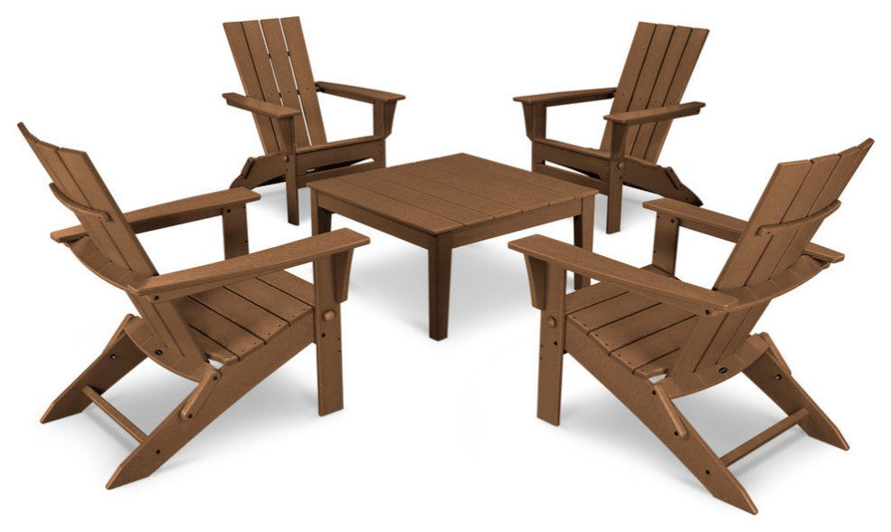 Polywood Quattro 5-Piece Conversation Set, Teak