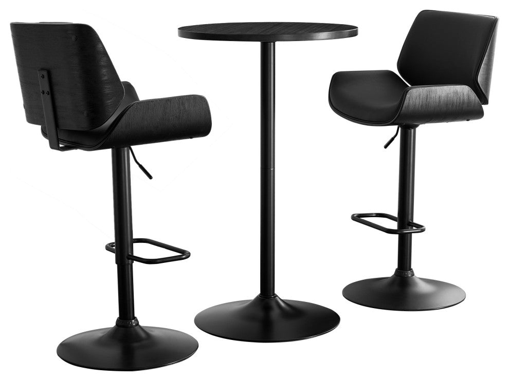 Set of 3 Pub Table Set, 1 Tabel and 2 Stools, Black