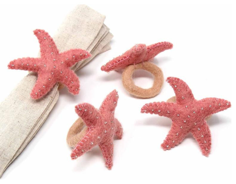 Felt Starfish Napkin Rings, Set of 4, Light Rose