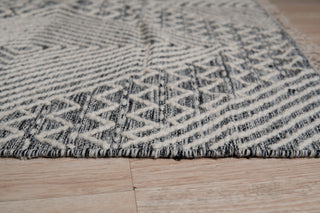 Handwoven Wool Black Contemporary Geometric Punja Killim Rug, 2'x8'