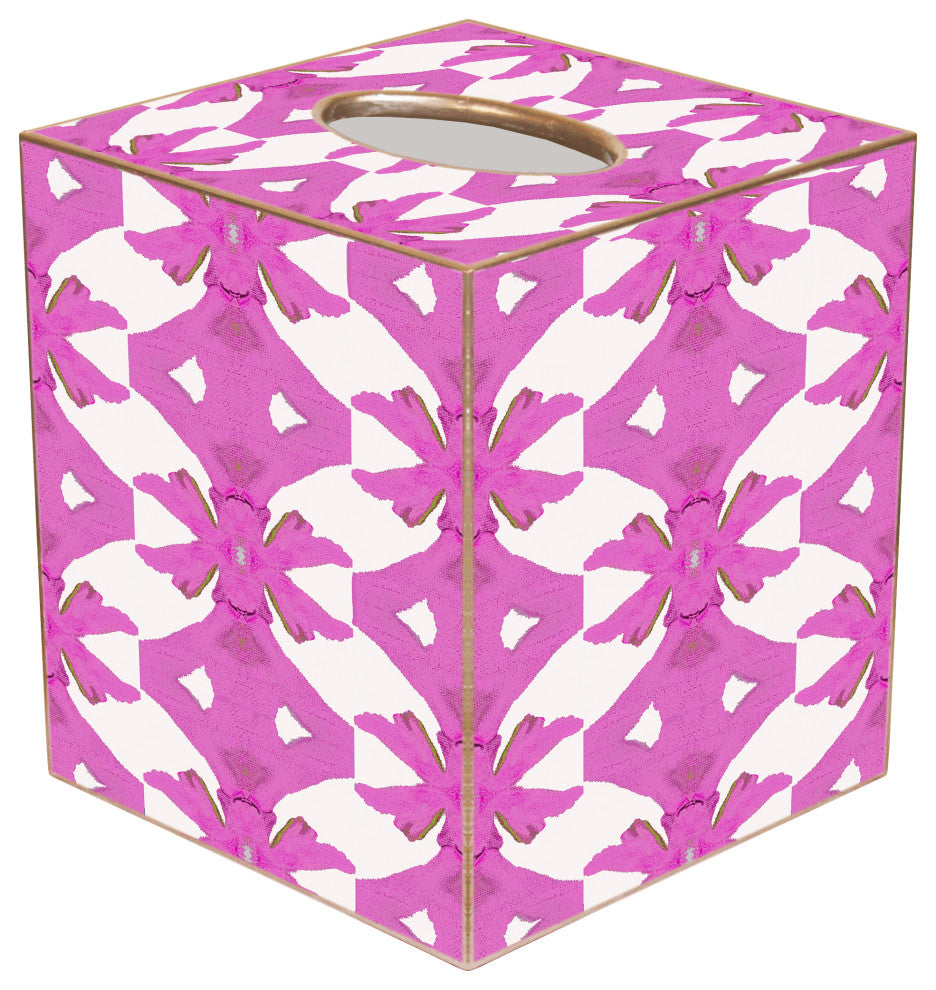 Laura Park Palm Pink Wooden Wastepaper Basket, Scalloped Top and Wood Tissue Box Cover