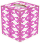 Laura Park Palm Pink Wooden Wastepaper Basket, Scalloped Top and Wood Tissue Box Cover