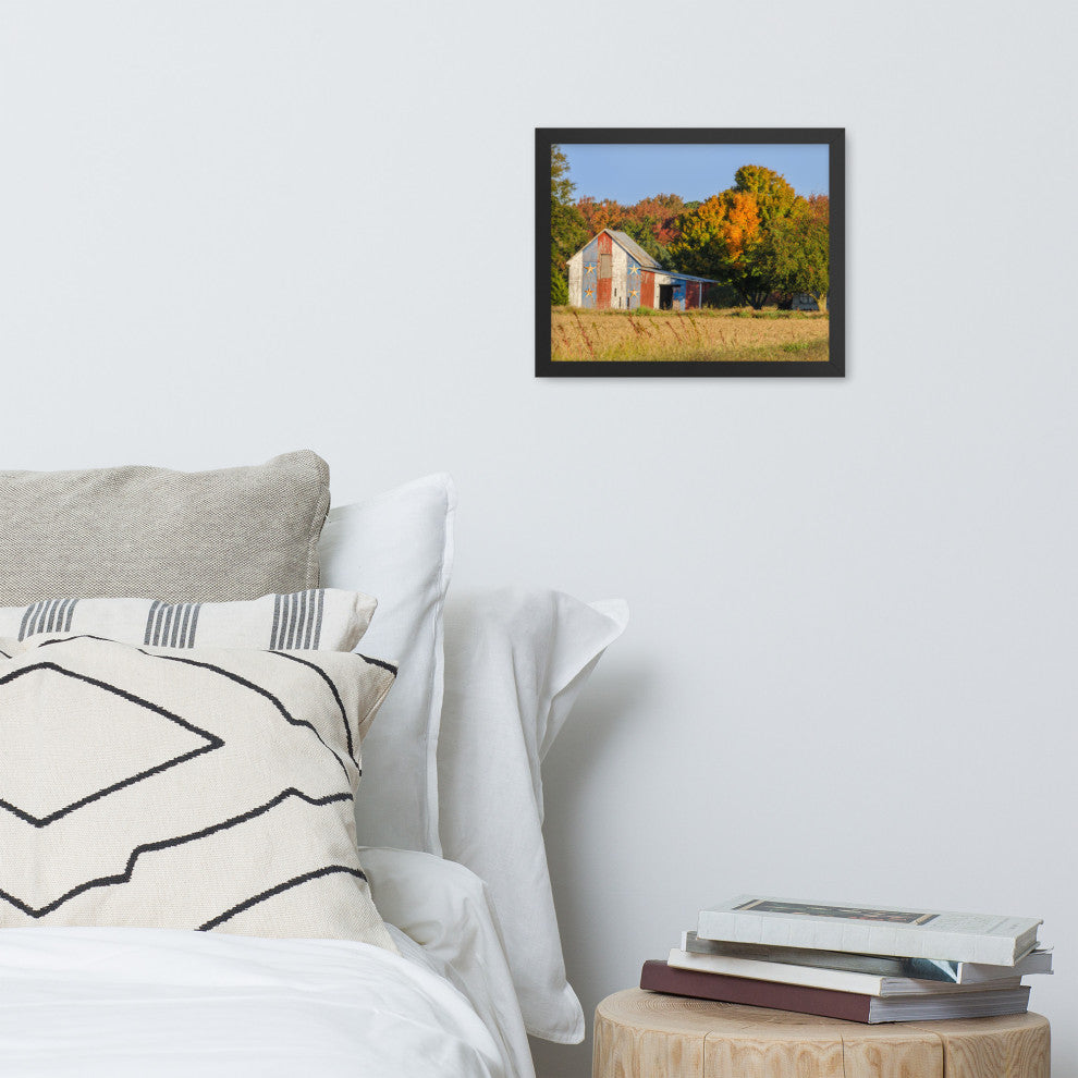 Patriotic Barn in Field Rural Landscape Framed Photo Paper Wall Art Prints, Black, 11" X 14"