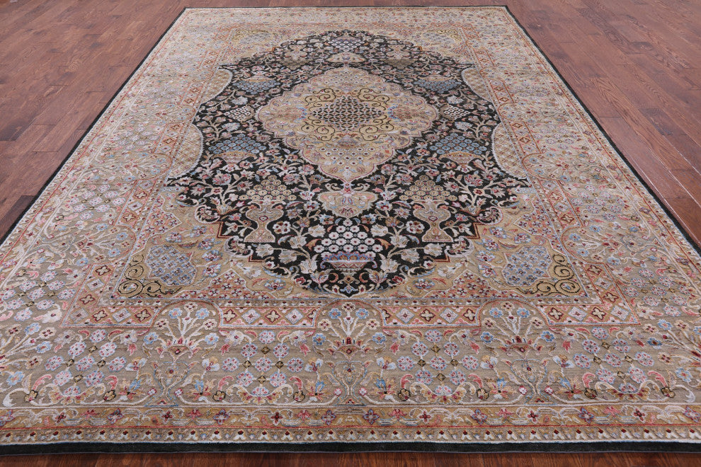 8' 11" X 11' 10" Persian Wool and Silk Hand Knotted Rug Q5963