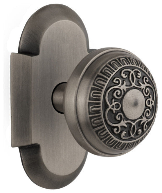 Cottage Plate Passage Egg and Dart Knob, Antique Pewter