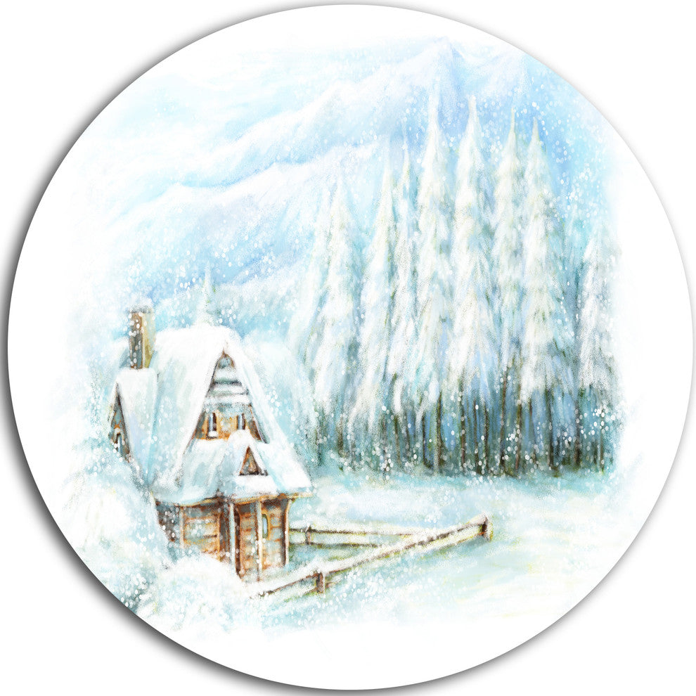 Christmas Winter Happy Scene, Landscape Large Disc Metal Wall Art, 11"