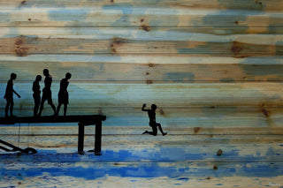 "Feet First" Print on Natural Pine Wood, 45"x30"