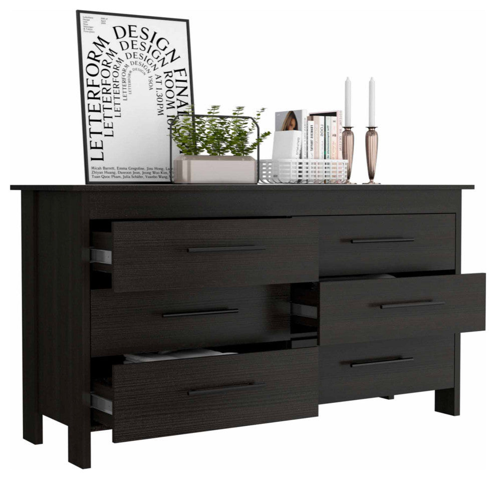 Luxor 6 Drawer Double Dresser, Black