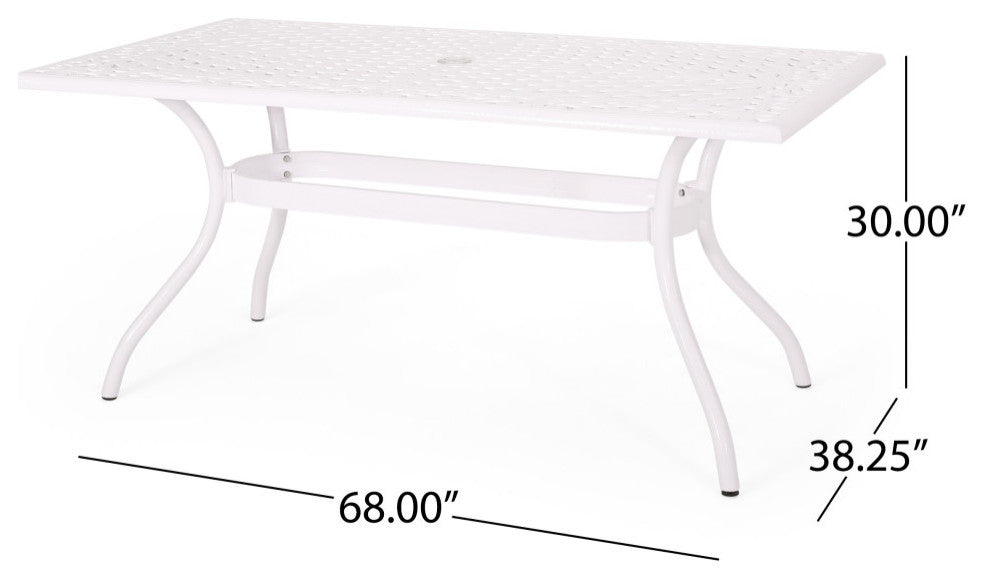 Veronica Traditional Outdoor Aluminum Rectangular Dining Table, White