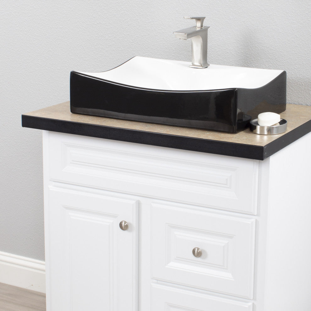 Porcelain Vessel Sink and Faucet Set, Brushed Nickel