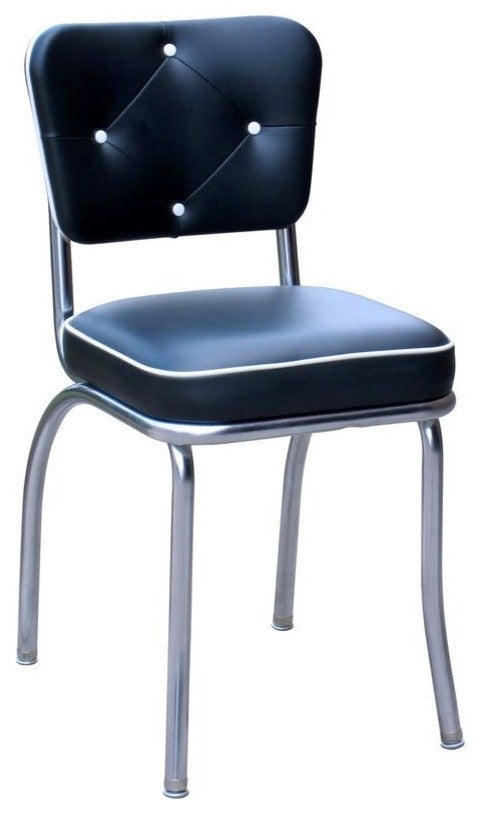 Retro Home Upholstered Tufted Back Dining Chair, Black, Box Seat