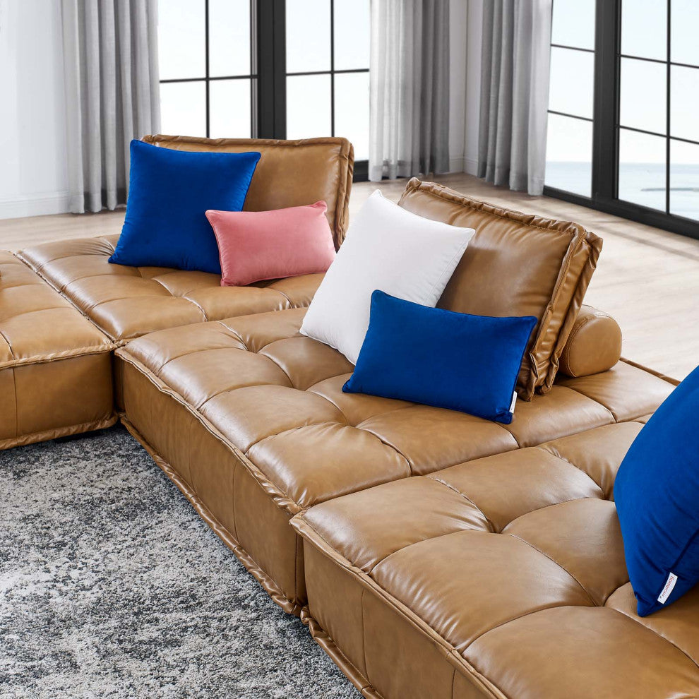 Saunter Tufted Vegan Leather Vegan Leather 4-Piece Sectional Sofa Tan