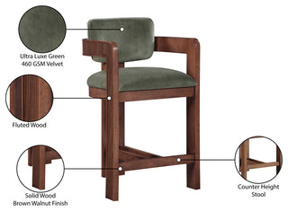 Sacha Upholstered Bar and Counter Stool, Green, Velvet, Brown