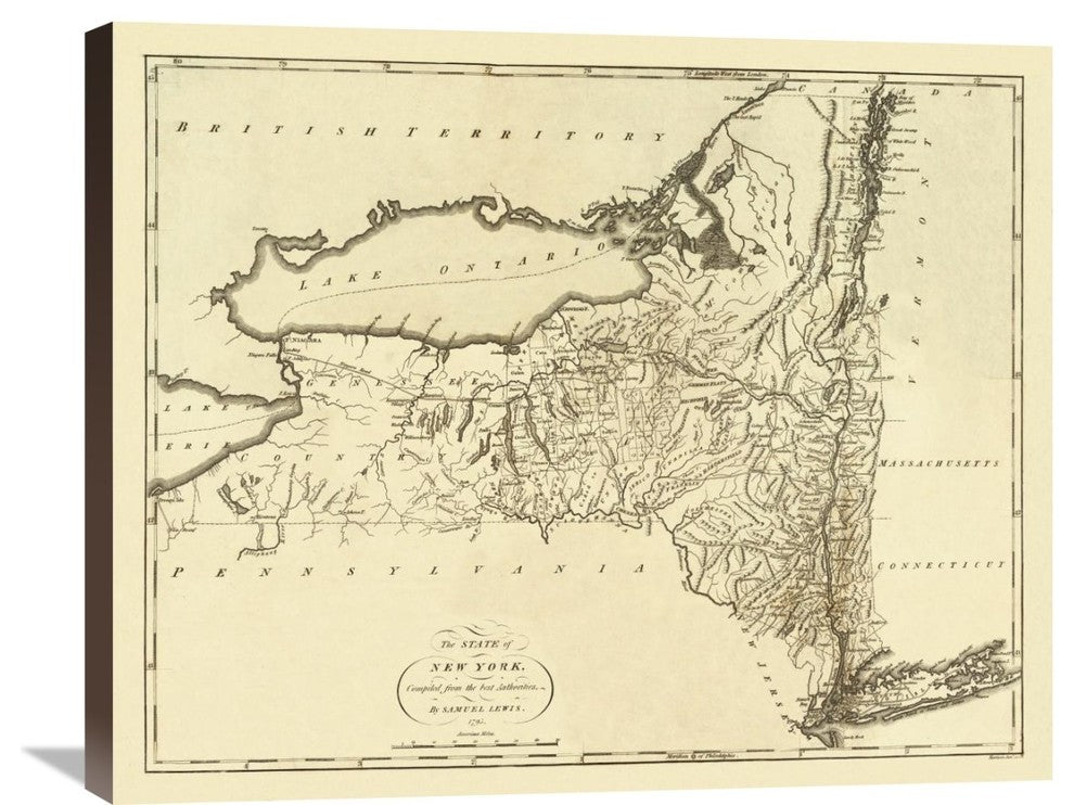 "State of New York, 1795" Stretched Canvas Giclee by Mathew Carey, 30"x24"