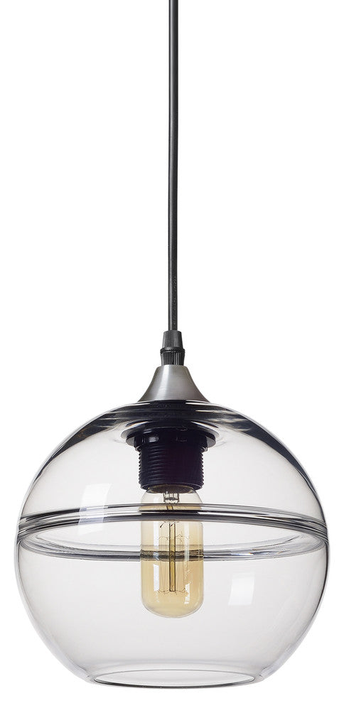 Unique Optic Contemporary Hand Blown Glass Pendant Light, Shade: Clear, 7"