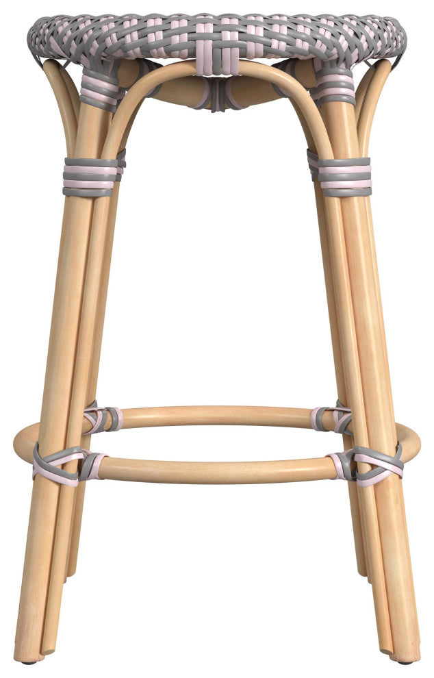 Tobias Rattan Counter Stool, Gray and Pink