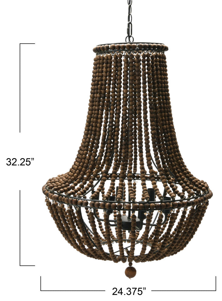 Draped Wood Bead Chandelier, Espresso, 32.25