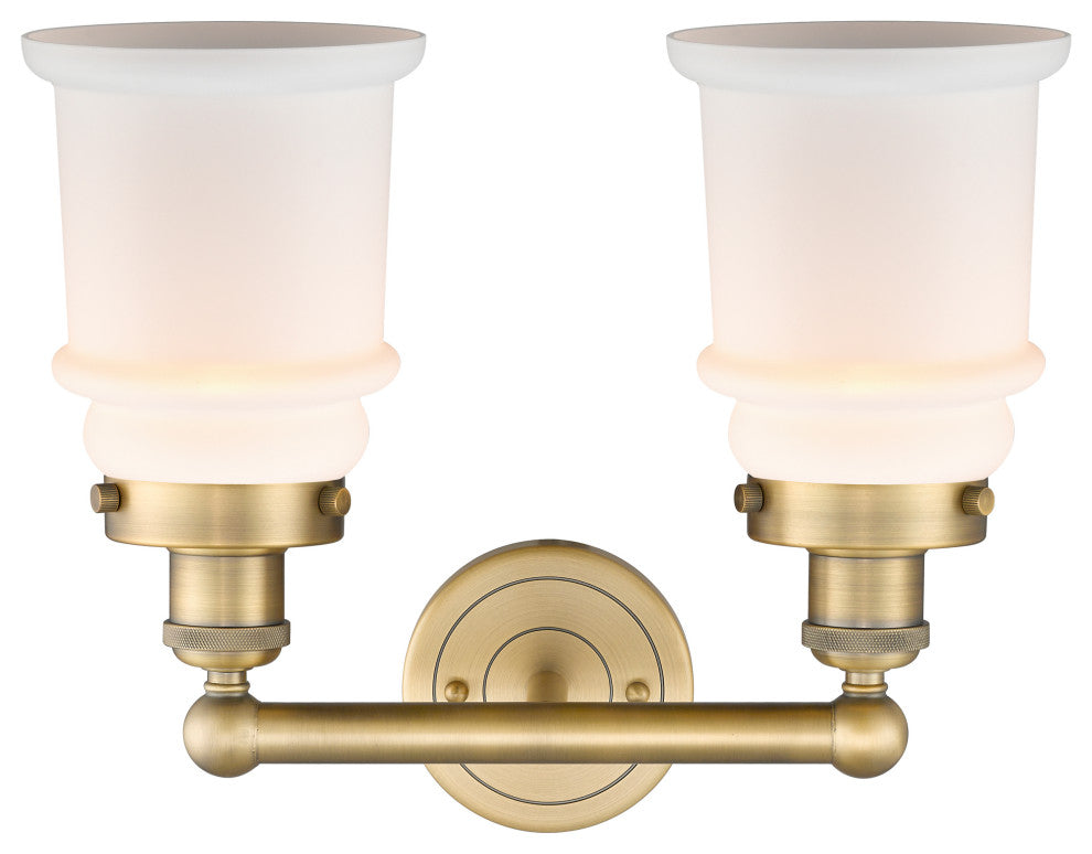 Canton 2-Light 15" Bath Vanity Light, Brushed Brass Finish, Matte White Shade
