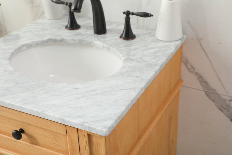 Home Living Vanity with Carrara White Marble Countertop, Natural Wood, 21", Single Sink