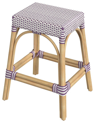 Robias Rectangular Rattan 24.5" Counter Stool, White and Purple