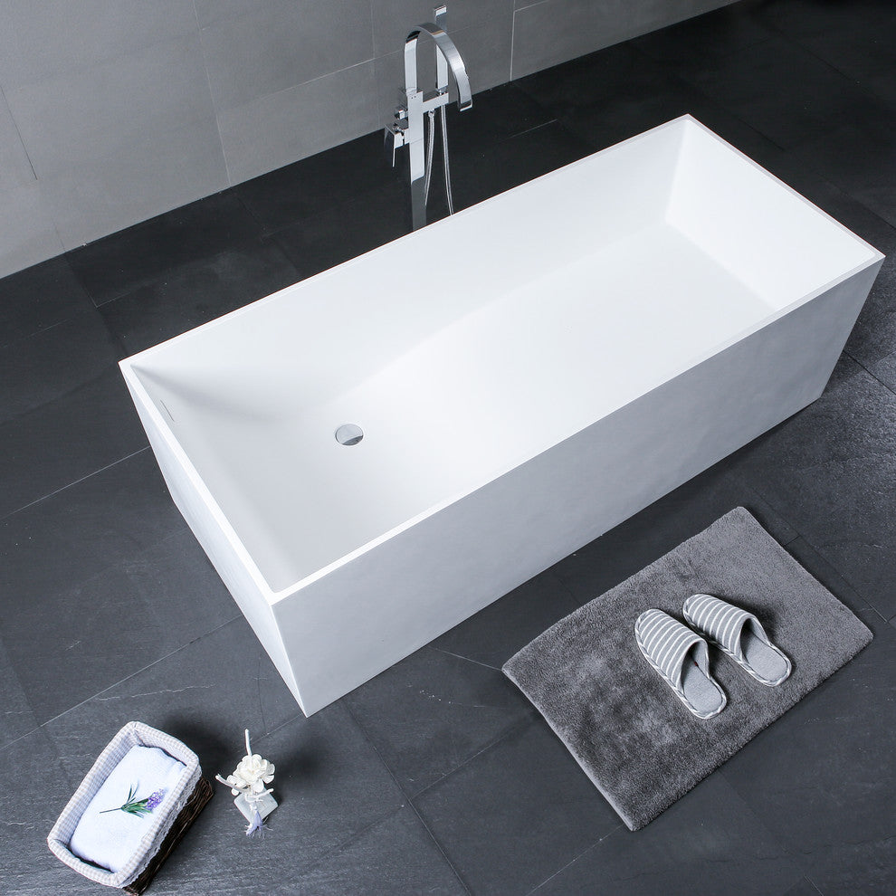 Dyconn Faucet Brava Solid Surface Freestanding Bathtub 67" With Overflow