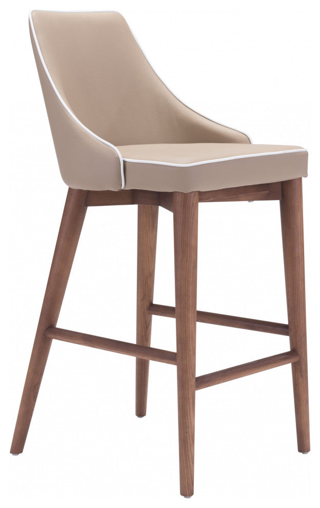 Beige With White Piping and Walnut Counter Chair