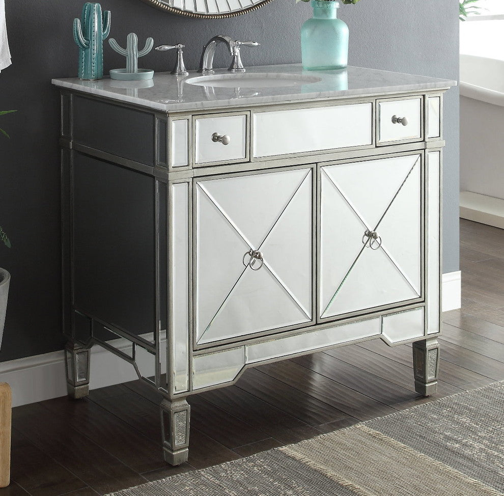 36" Carrara Marble Mirror Reflection Ashlyn Bathroom Vanity
