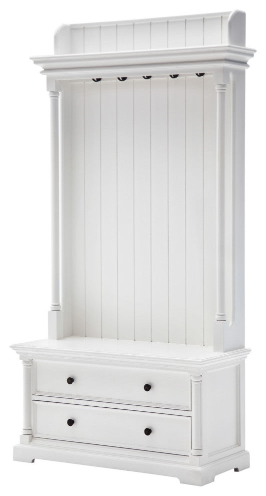 Classic White Hall Tree Coat Rack With Drawers